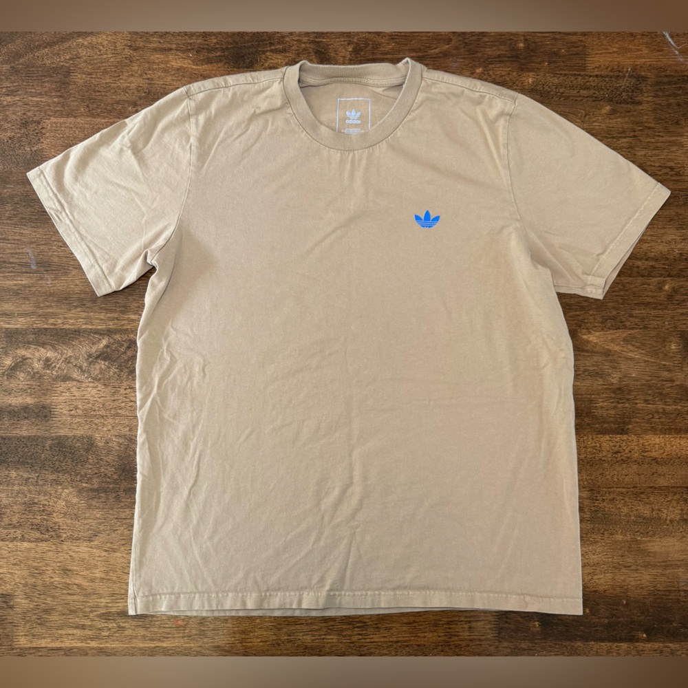 Adidas Tan and Blue Short Sleeve Tee with Classic Design